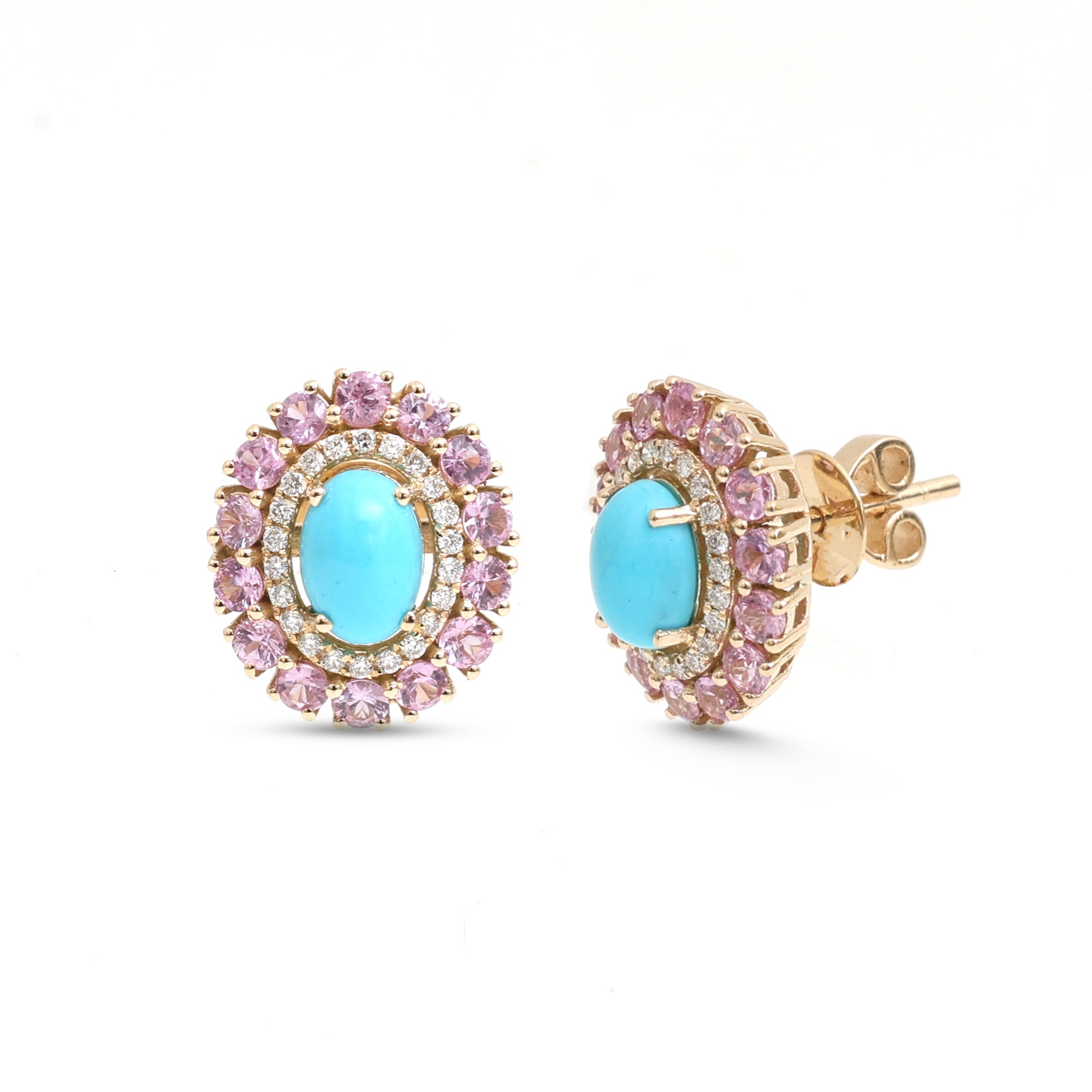 JPERG-4147/11463 Diamond Pink Sapphire Turquoise Earring | 14K