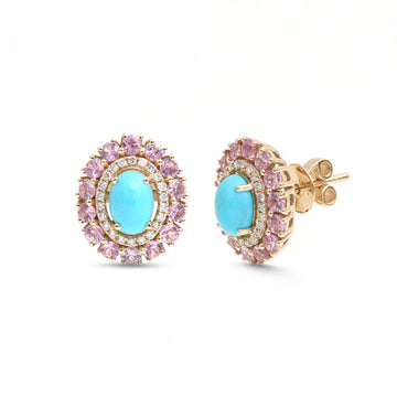 JPERG-4147/11463 Diamond Pink Sapphire Turquoise Earring | 14K
