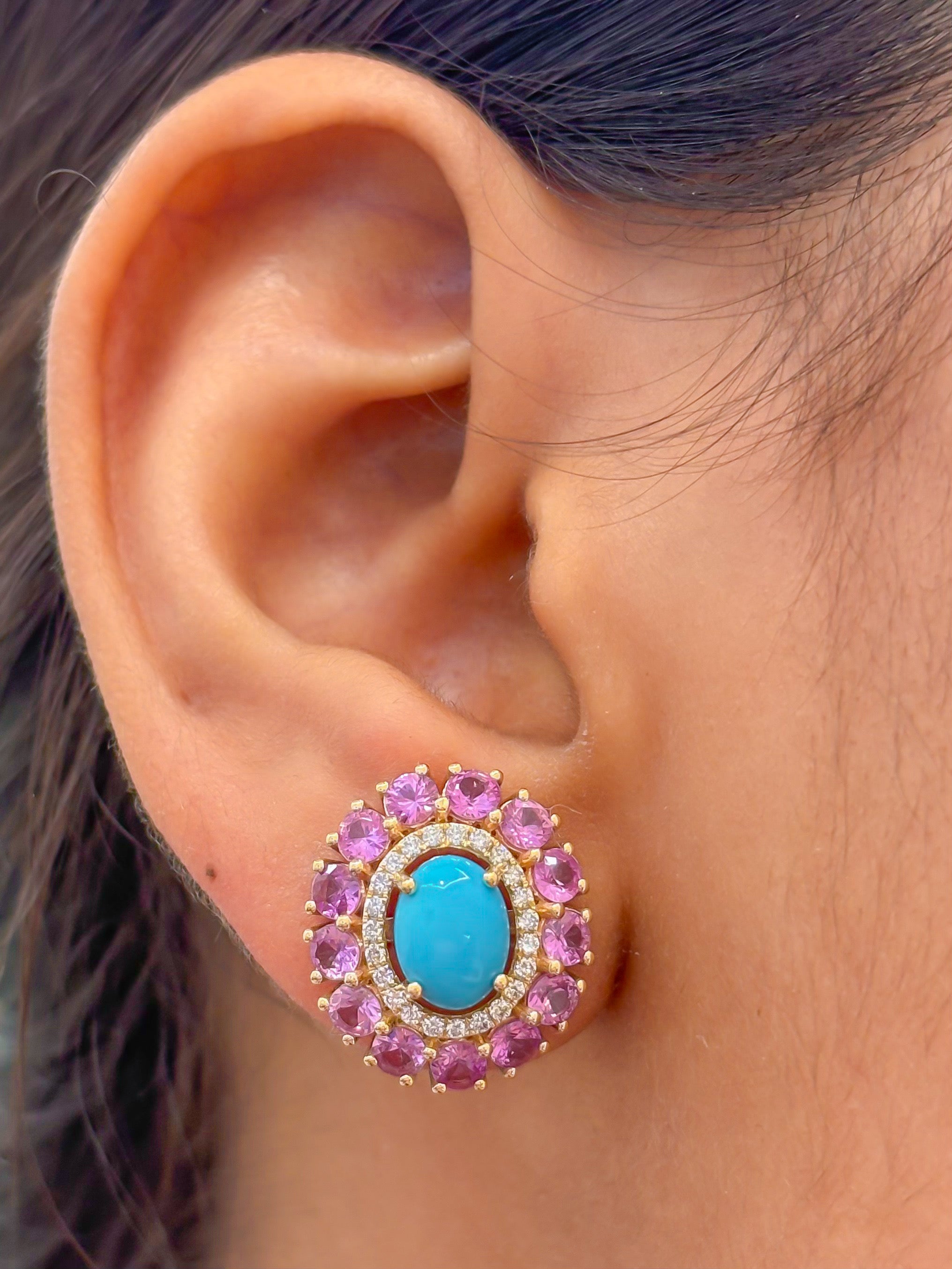 JPERG-4148/11464 Diamond Pink Sapphire Coral Earring | 14K