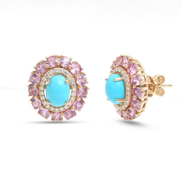 JPERG-4148/11464 Diamond Pink Sapphire Coral Earring | 14K