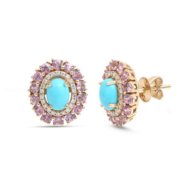 JPERG-4149/11465 Diamond Pink Sapphire Turquoise Earring | 14K