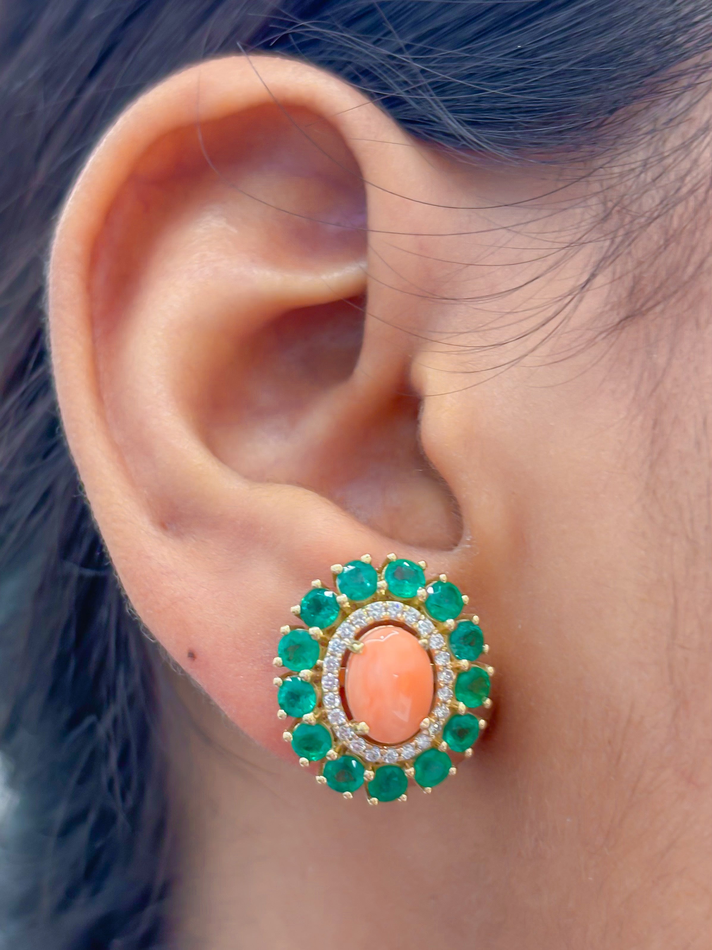 JPERG-4150/11466 Diamond Emerald Coral Earring | 14K