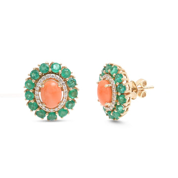 JPERG-4150/11466 Diamond Emerald Coral Earring | 14K