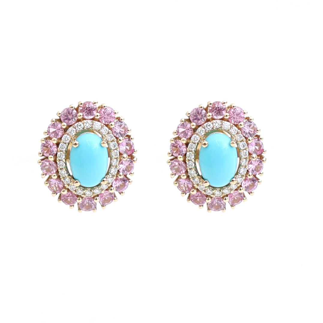 JPERG-4167/11550 Diamond Pink Sapphire Turquoise Earring | 14K