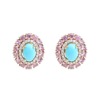 JPERG-4167/11550 Diamond Pink Sapphire Turquoise Earring | 14K