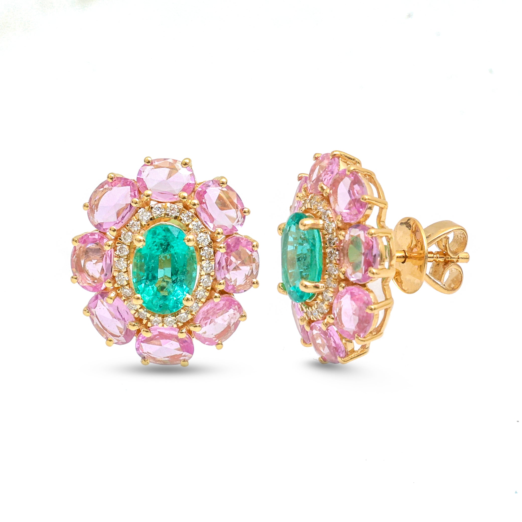 JPERG-4170/11567 Emerald Pink Sapphire Diamond Earring | 18K