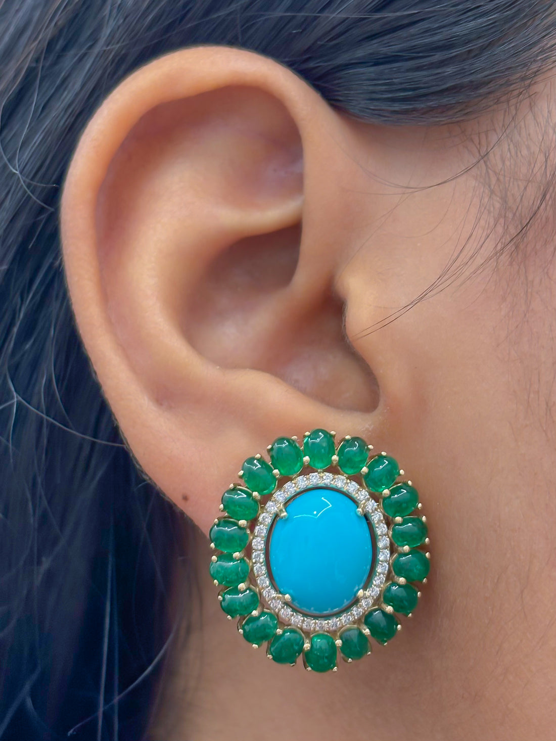 JPERG-4183/11587 Diamond Emerald Turquoise Earring | 14K