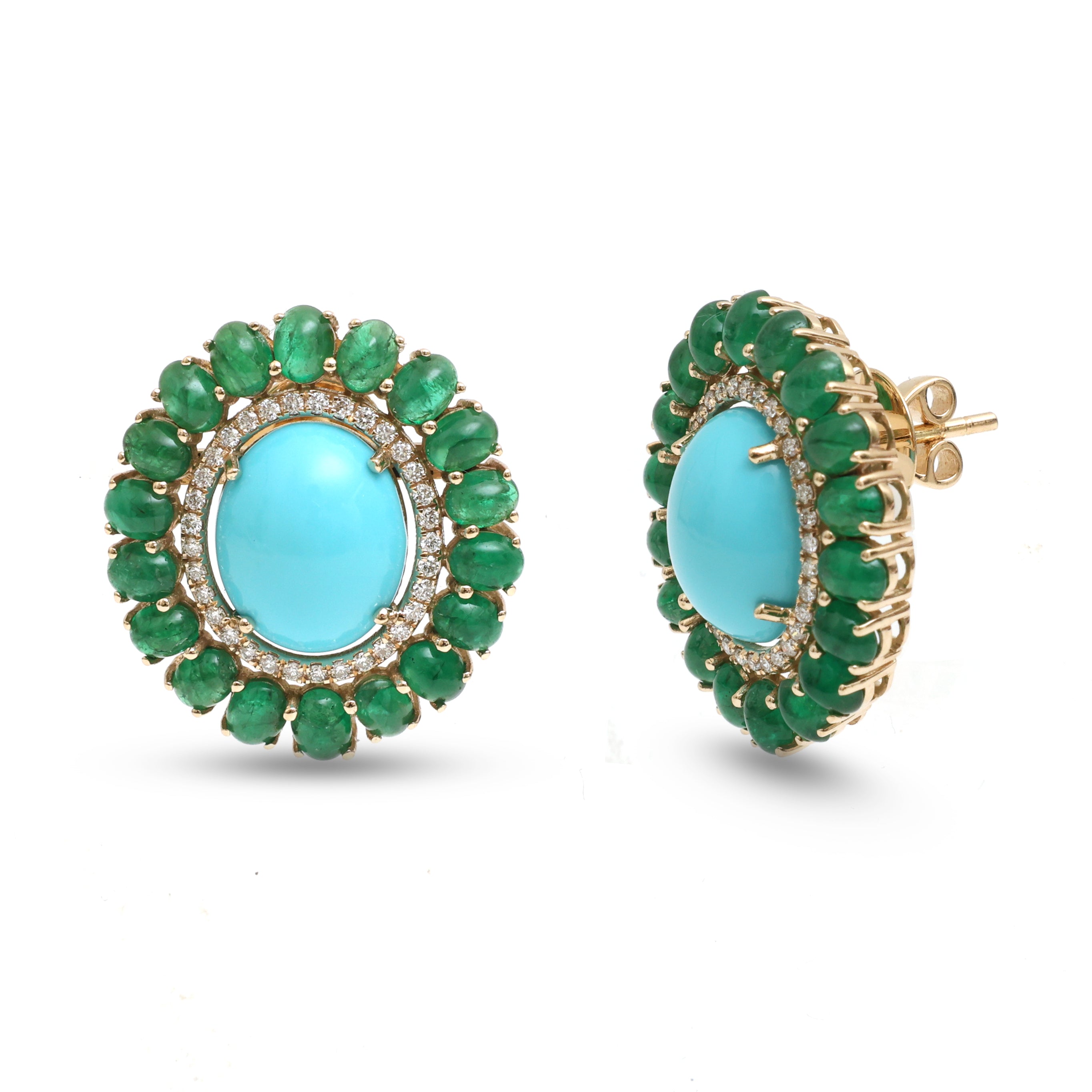 JPERG-4183/11587 Diamond Emerald Turquoise Earring | 14K