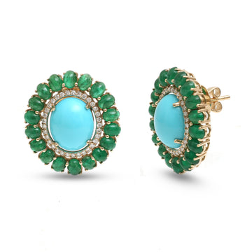 JPERG-4183/11587 Diamond Emerald Turquoise Earring | 14K