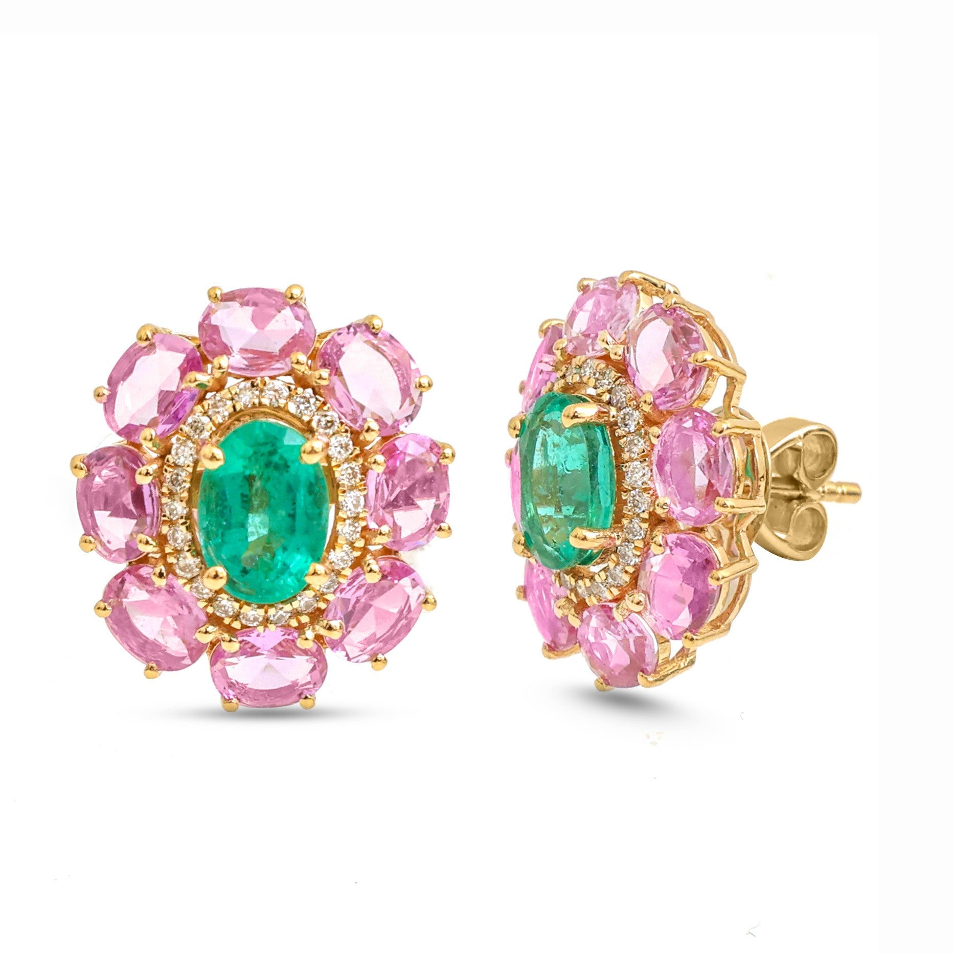 JPERG-4187/11599 Emerald Pink Sapphire Diamond Earring | 18K