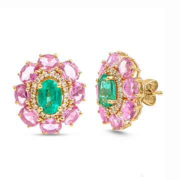 JPERG-4187/11599 Emerald Pink Sapphire Diamond Earring | 18K
