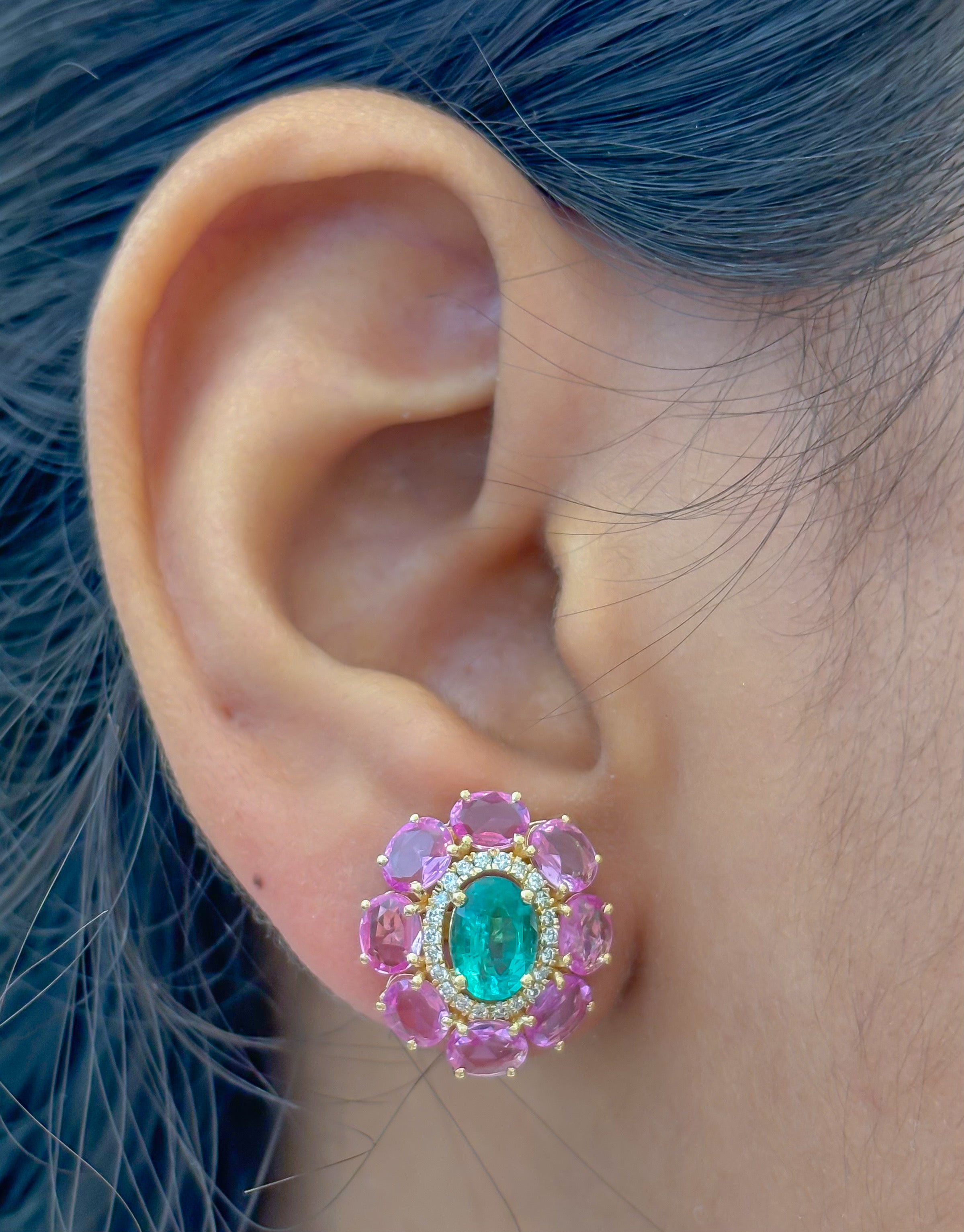 JPERG-4196/11609 Emerald Pink Sapphire Diamond Earring | 18K