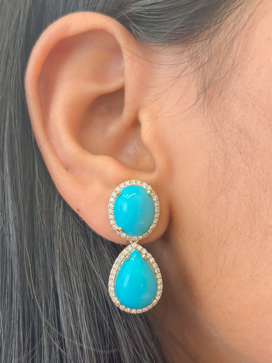 JPERG-4225/11764 Diamond Turquoise Earring | 14K