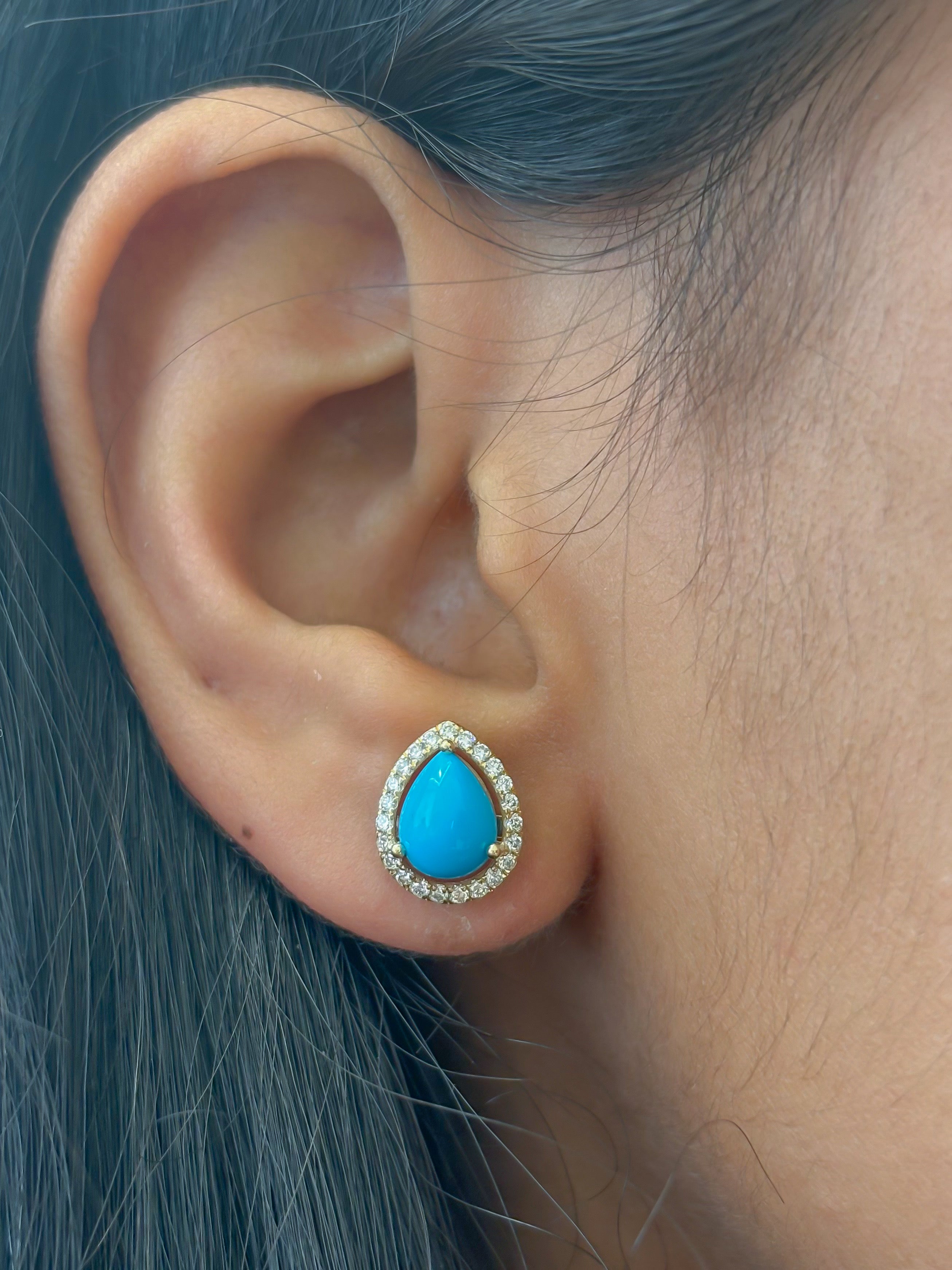JPERG-4227/11766 Diamond Turquoise Earring | 14K