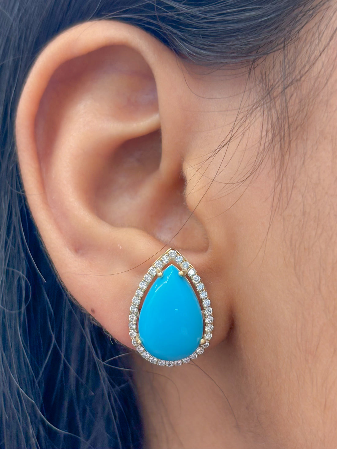 JPERG-4228/11767 Diamond Turquoise Earring | 14K