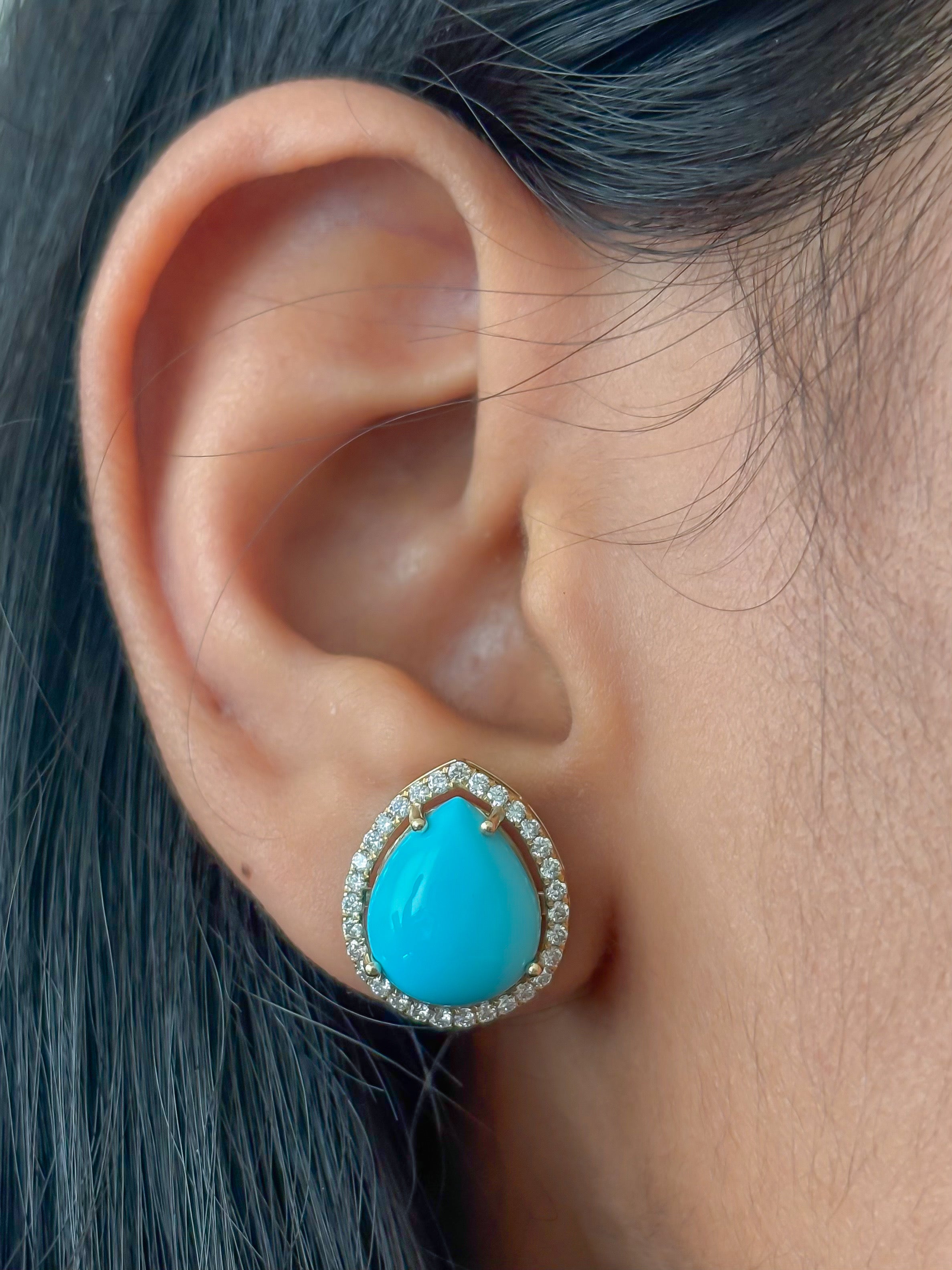 JPERG-4233/11772 Diamond Turquoise Earring | 14K
