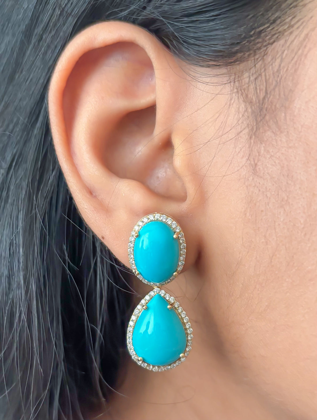 JPERG-4235/11774 Diamond Turquoise Earring | 14K