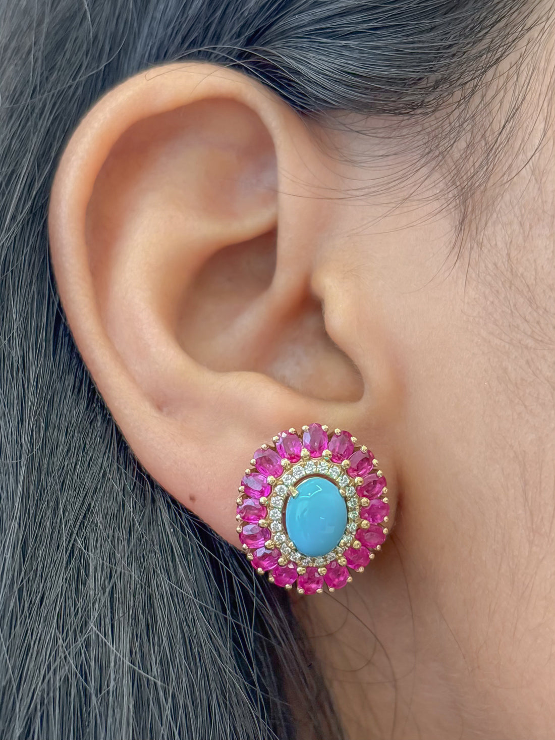 JPERG-4236/11802 Turquoise Pink Sapphire Diamond Earring | 14K