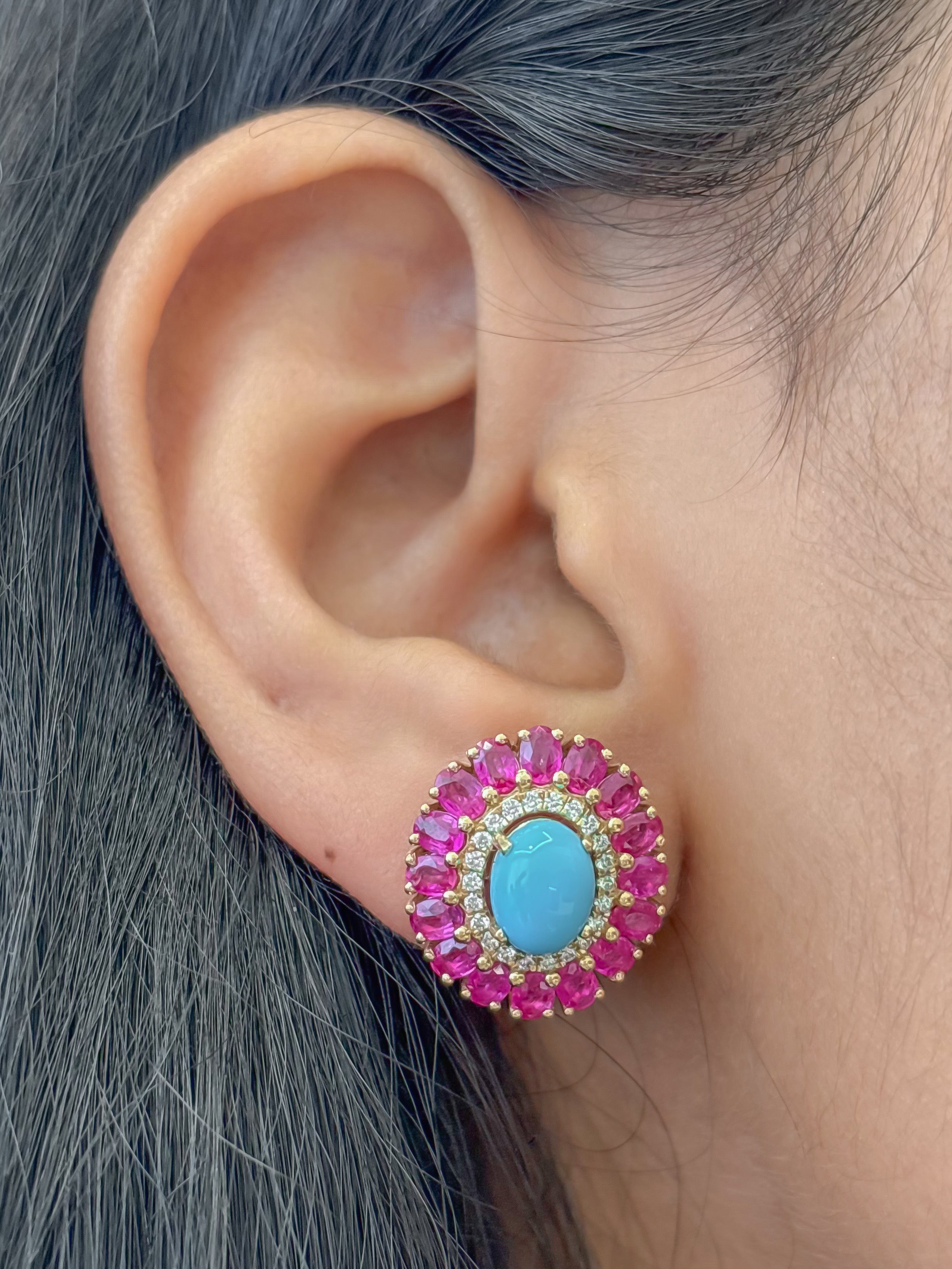 JPERG-4236/11802 Turquoise Pink Sapphire Diamond Earring | 14K