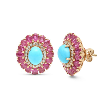 JPERG-4236/11802 Turquoise Pink Sapphire Diamond Earring | 14K