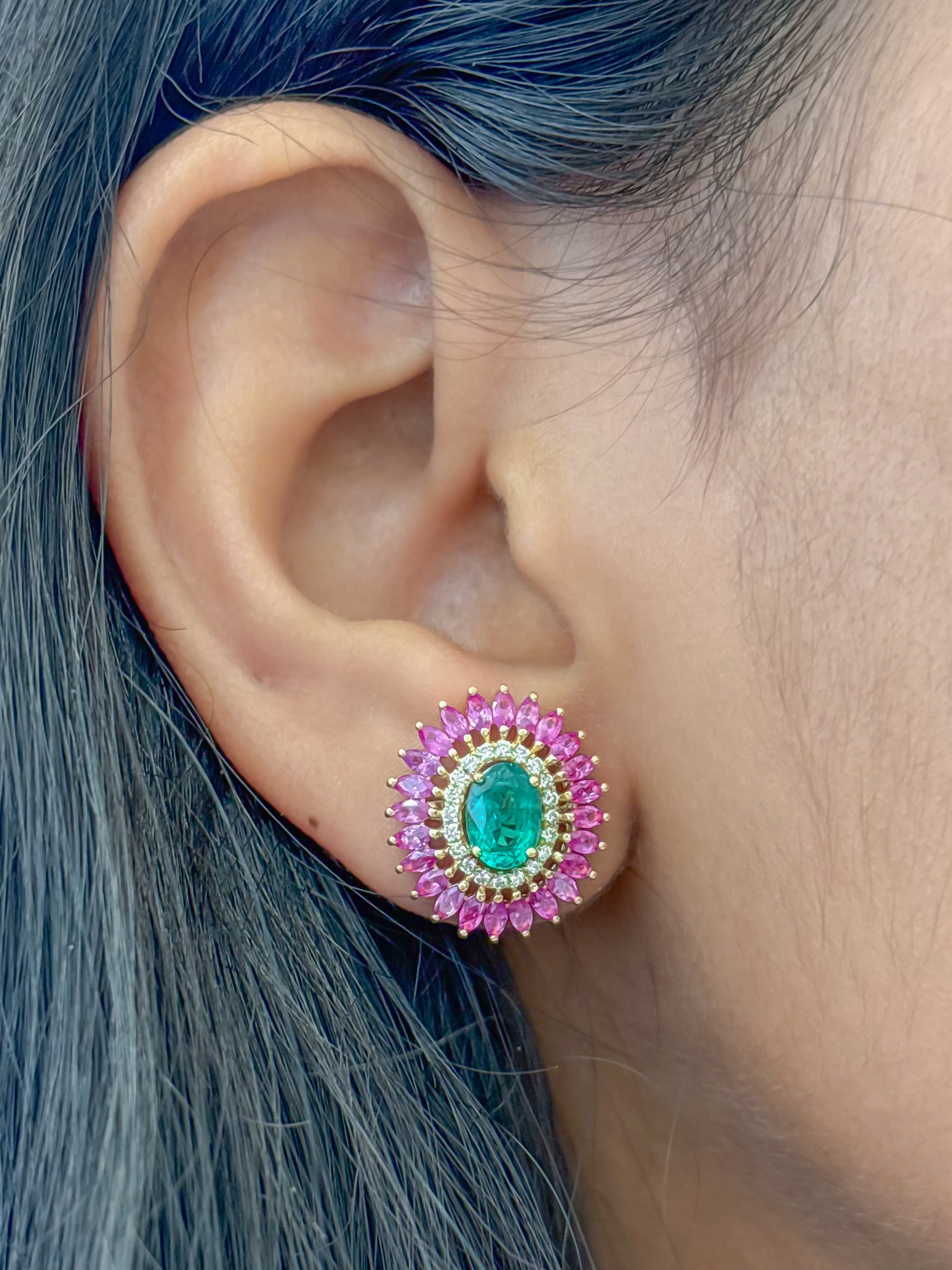 JPERG-4239/11805 Emerald Pink Sapphire Diamond Earring | 18K