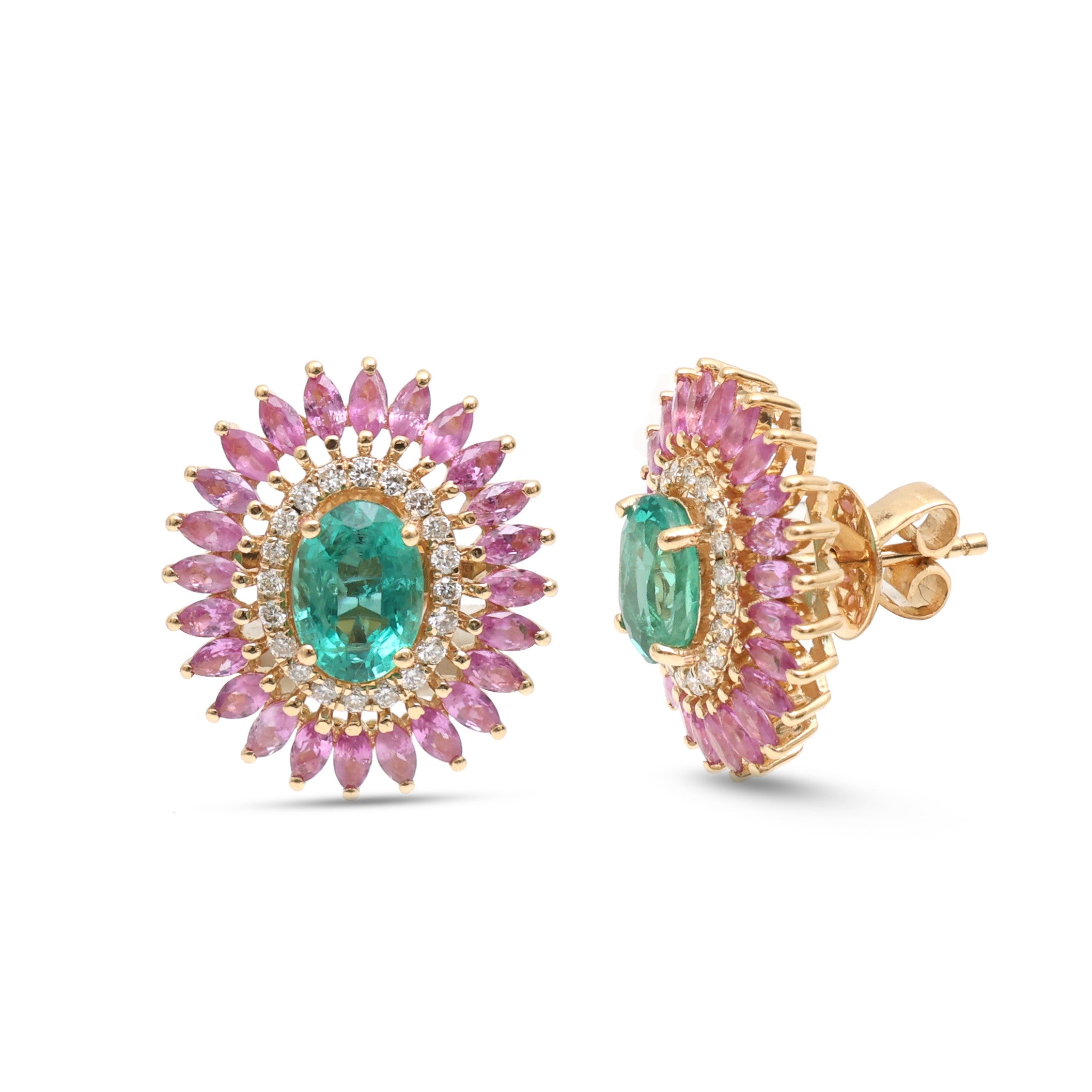 JPERG-4239/11805 Emerald Pink Sapphire Diamond Earring | 18K