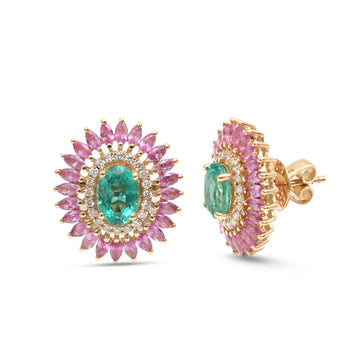 JPERG-4239/11805 Emerald Pink Sapphire Diamond Earring | 18K