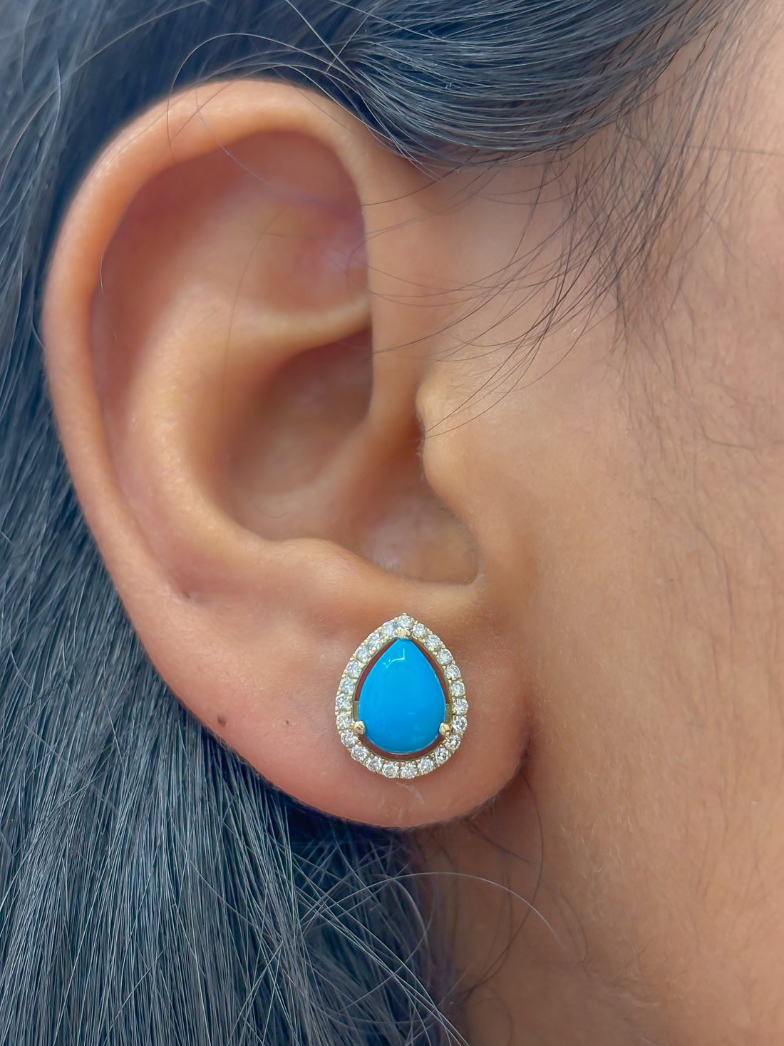 JPERG-4247/11814 Diamond Turquoise Earring | 14K