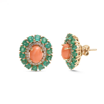 JPERG-4248/11815 Diamond Emerald Coral Earring | 14K
