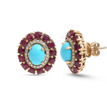JPERG-4249/11816 Diamond Ruby Turquoise Earring | 14K