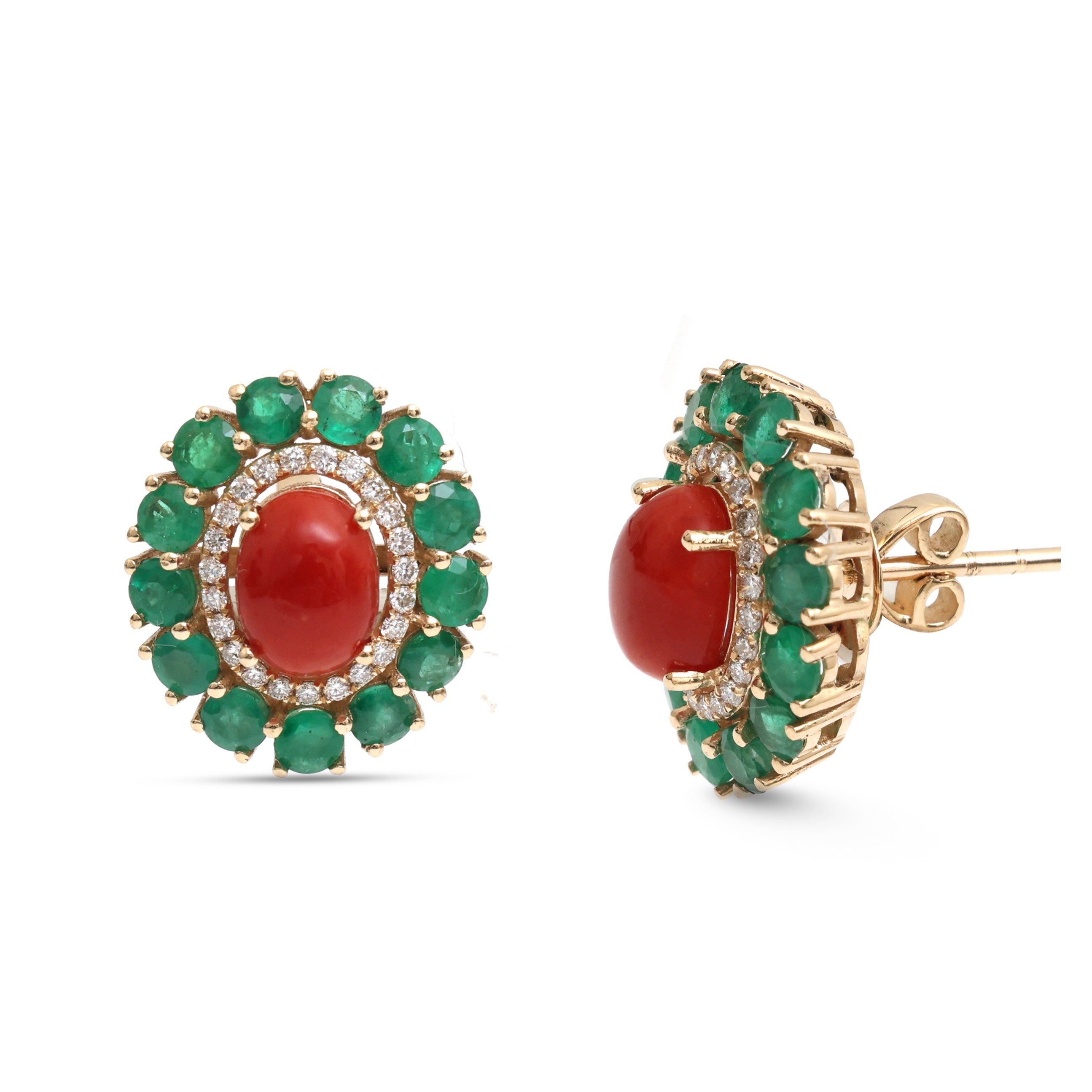 JPERG-4250/11817 Diamond Emerald Coral Earring | 14K