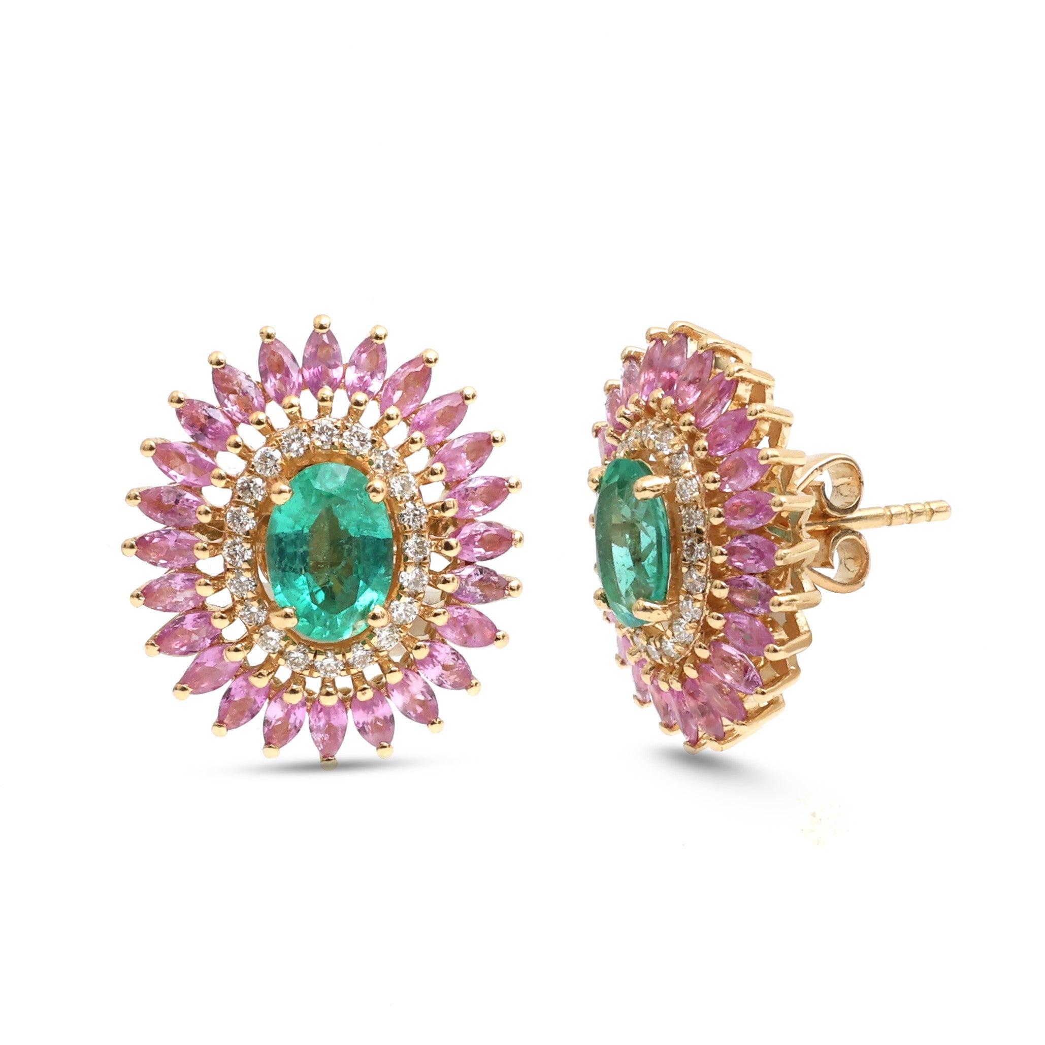 JPERG-4254/11846 Emerald Pink Sapphire Diamond Earring | 18K