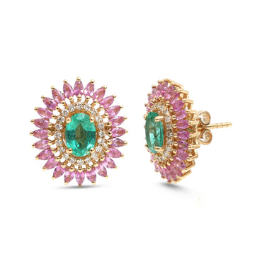 JPERG-4254/11846 Emerald Pink Sapphire Diamond Earring | 18K