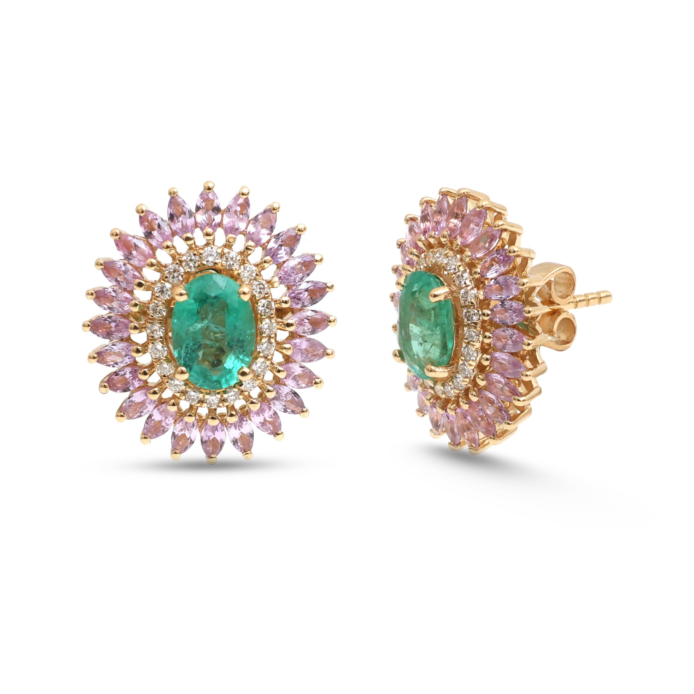 JPERG-4258/11850 Emerald Pink Sapphire Diamond Earring | 18K