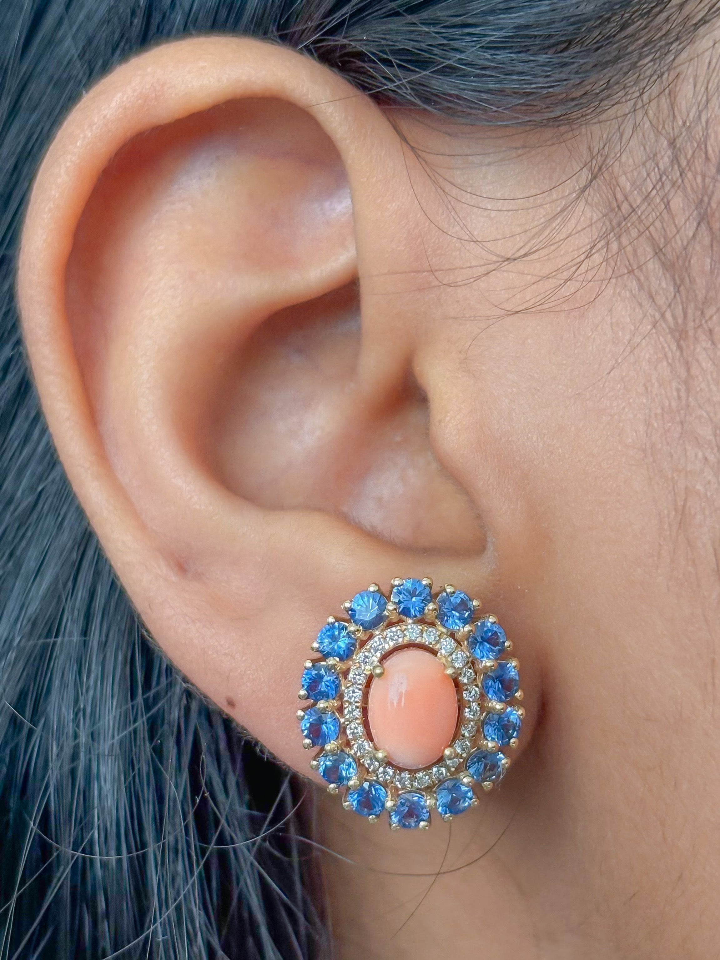 JPERG-4282/11905 Diamond Tanzanite Coral Earring | 14K