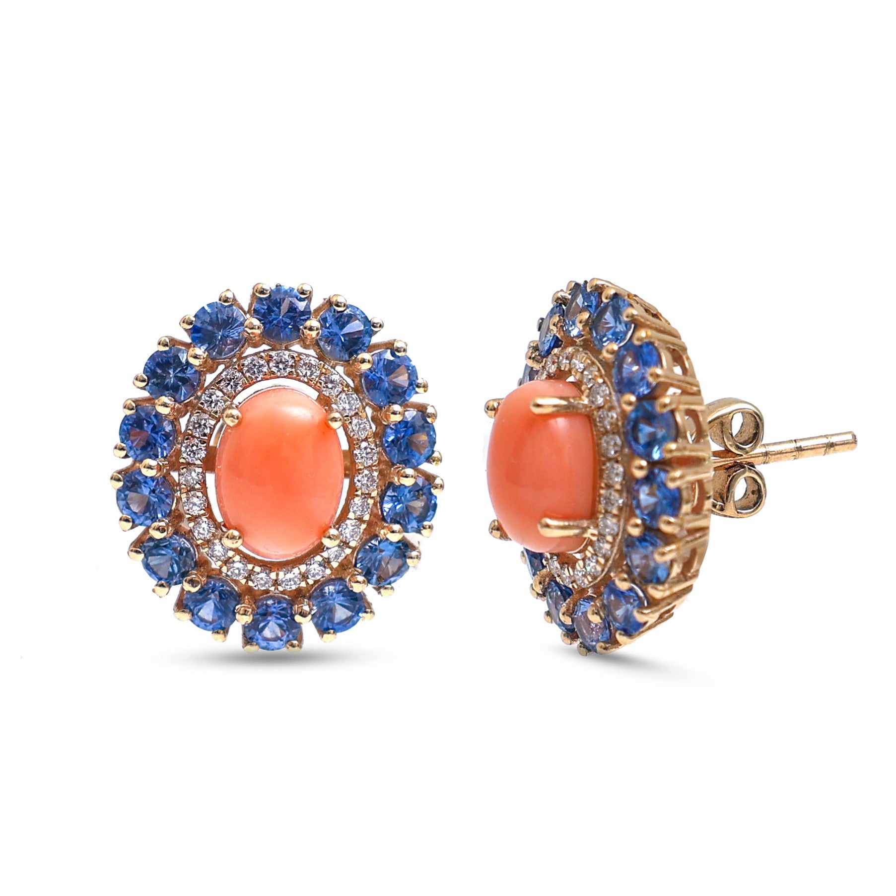 JPERG-4282/11905 Diamond Tanzanite Coral Earring | 14K