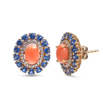 JPERG-4282/11905 Diamond Tanzanite Coral Earring | 14K