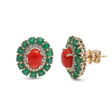 JPERG-4286/11909 Diamond Emerald Coral Earring | 14K