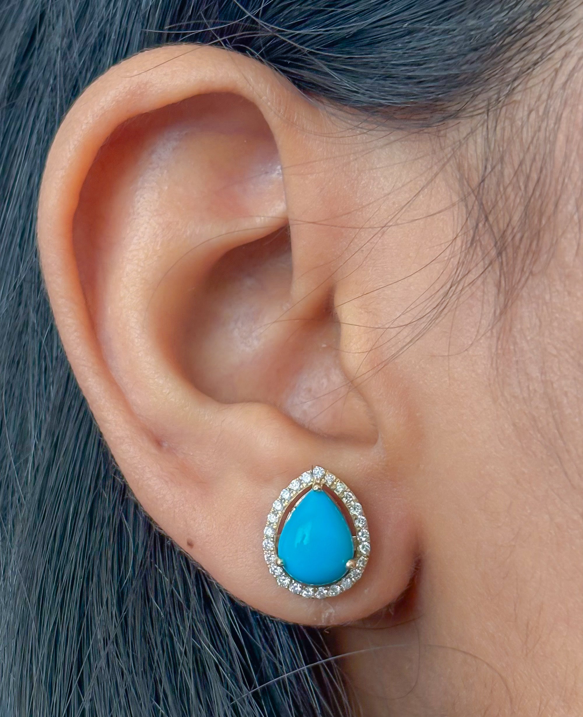 JPERG-4287/11910 Diamond Turquoise Earring | 14K