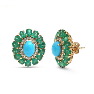 JPERG-4289/11921 Turquoise Emerald Diamond Earring | 18K