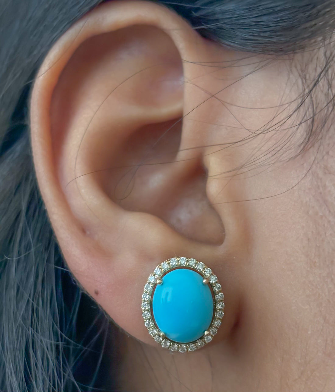 JPERG-4299/11951 Diamond Turquoise Earring | 14K