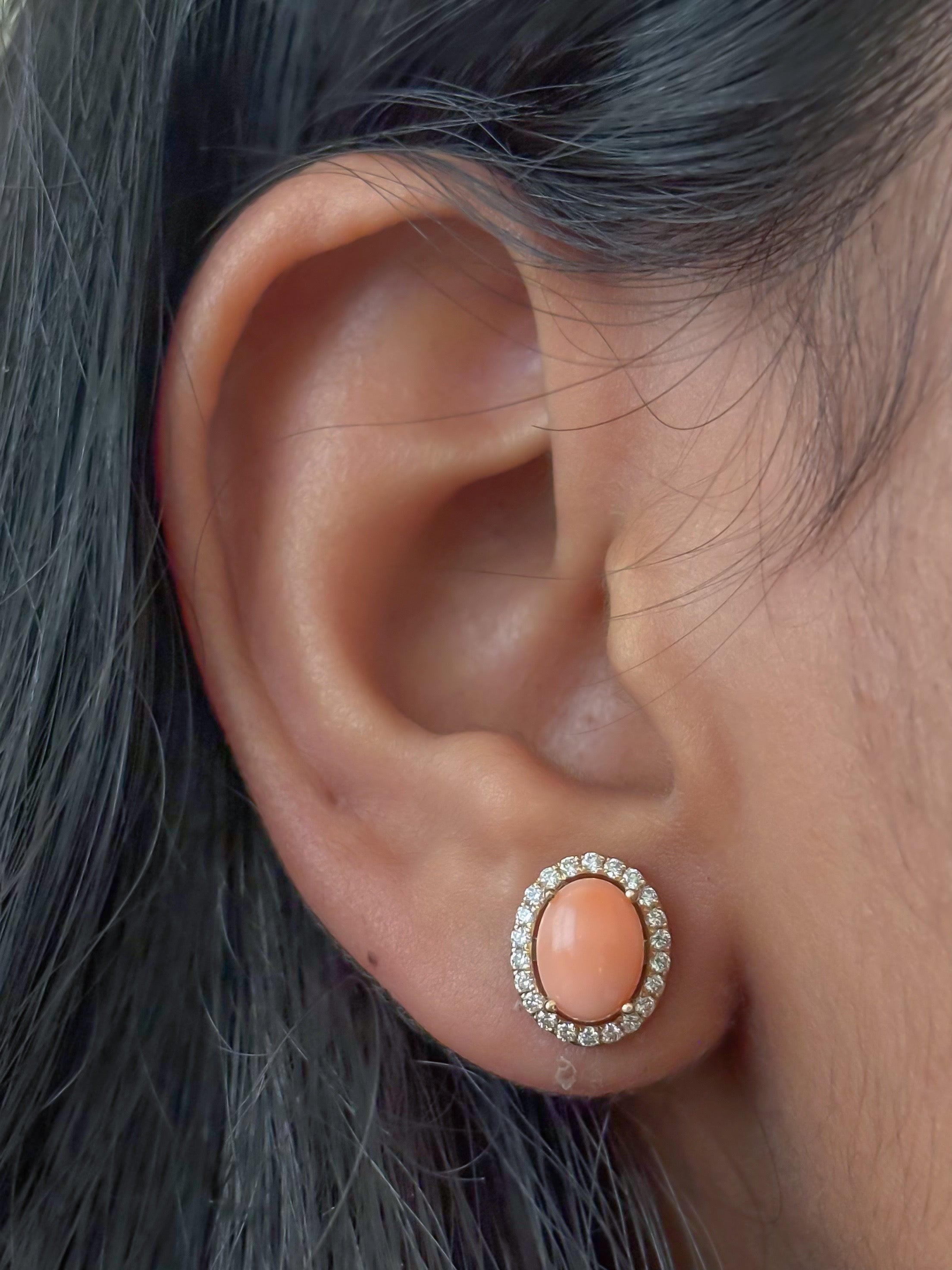 JPERG-4303/11955 Diamond Coral Earring | 14K