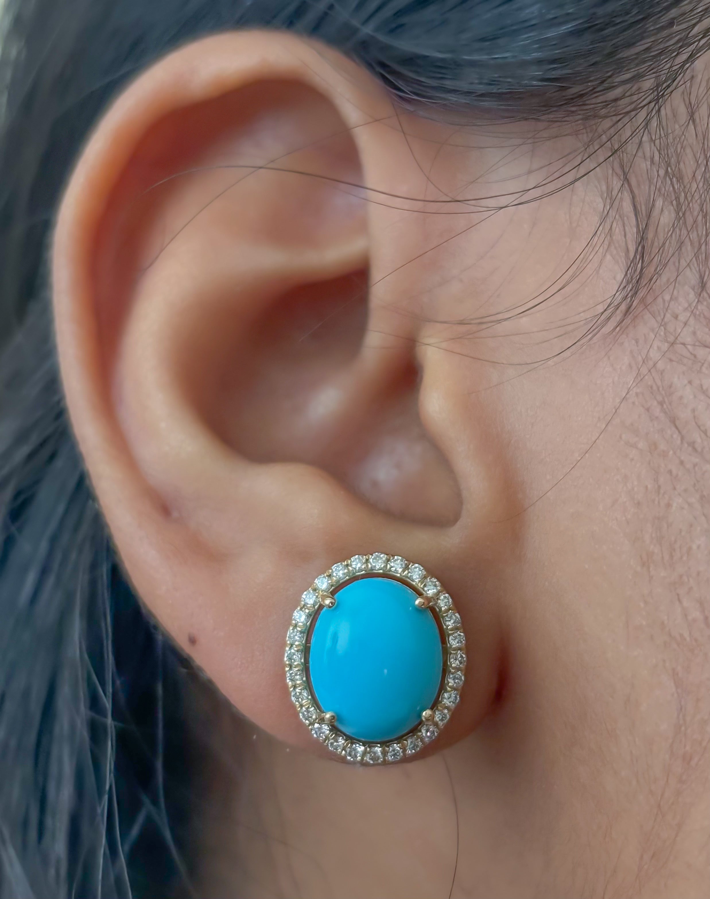JPERG-4305/11957 Diamond Turquoise Earring | 14K