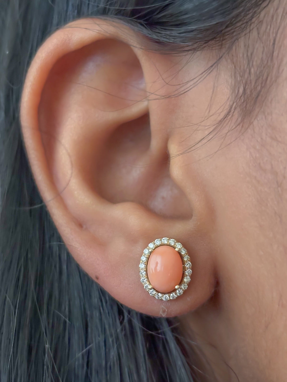 JPERG-4308/11961 Diamond Coral Earring | 14K