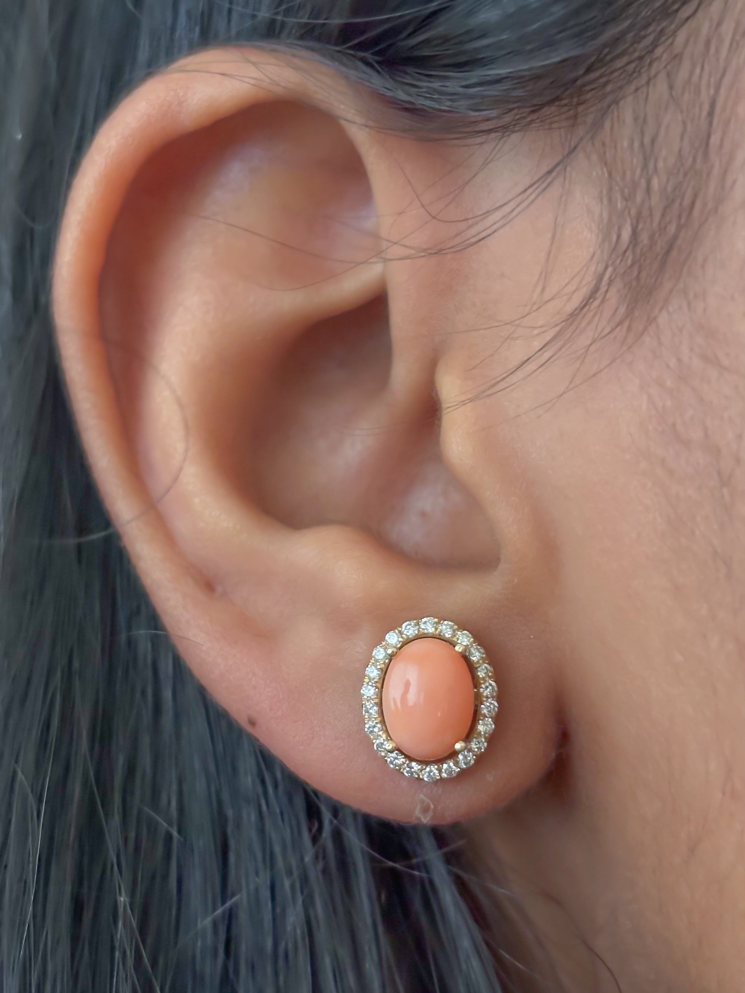 JPERG-4308/11961 Diamond Coral Earring | 14K