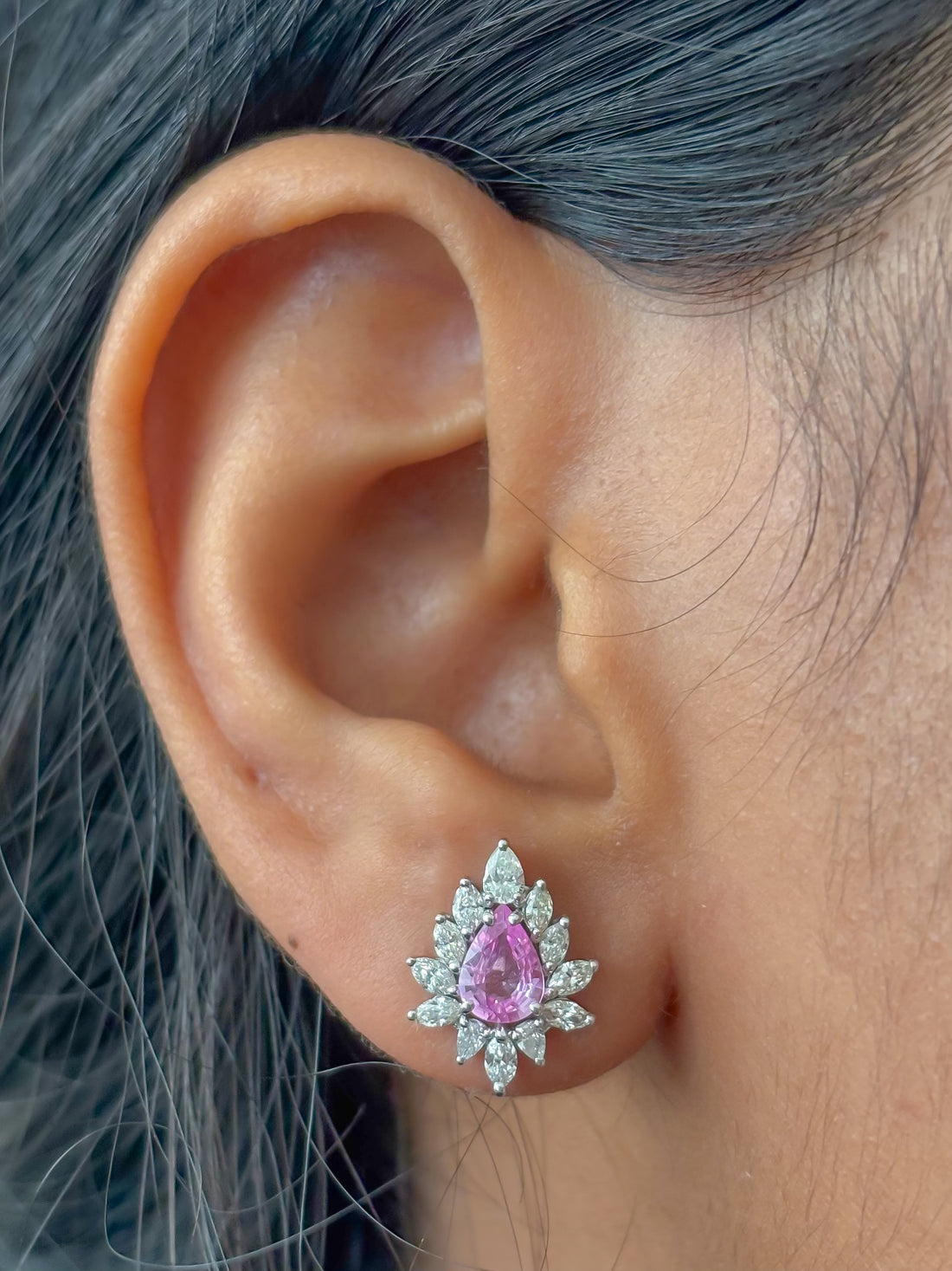 JPERG-4323/12009 Pink Sapphire Diamond Earring | 18K