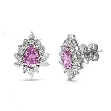 JPERG-4323/12009 Pink Sapphire Diamond Earring | 18K