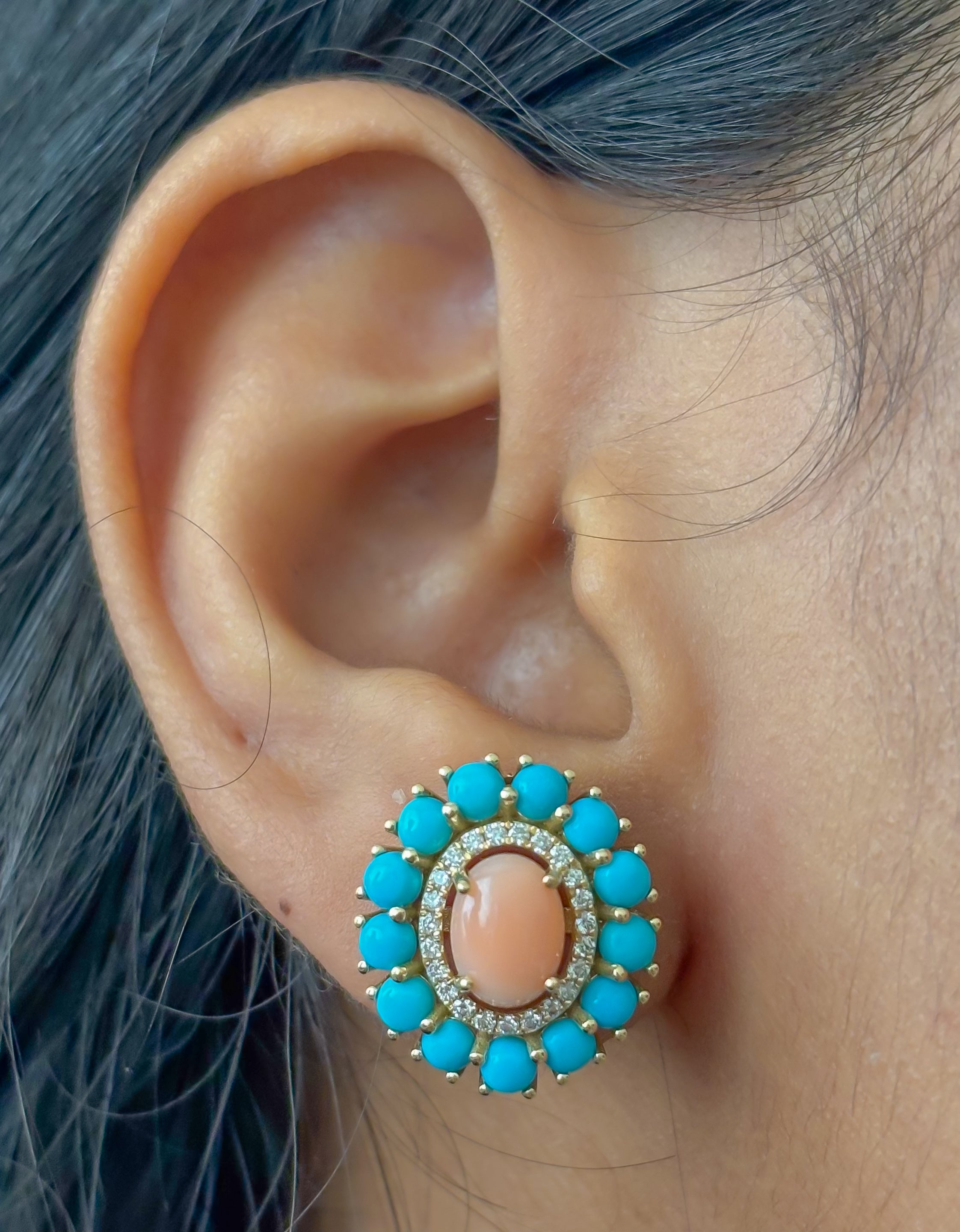 JPERG-4325/12014 Diamond Turquoise Coral Earring | 14K