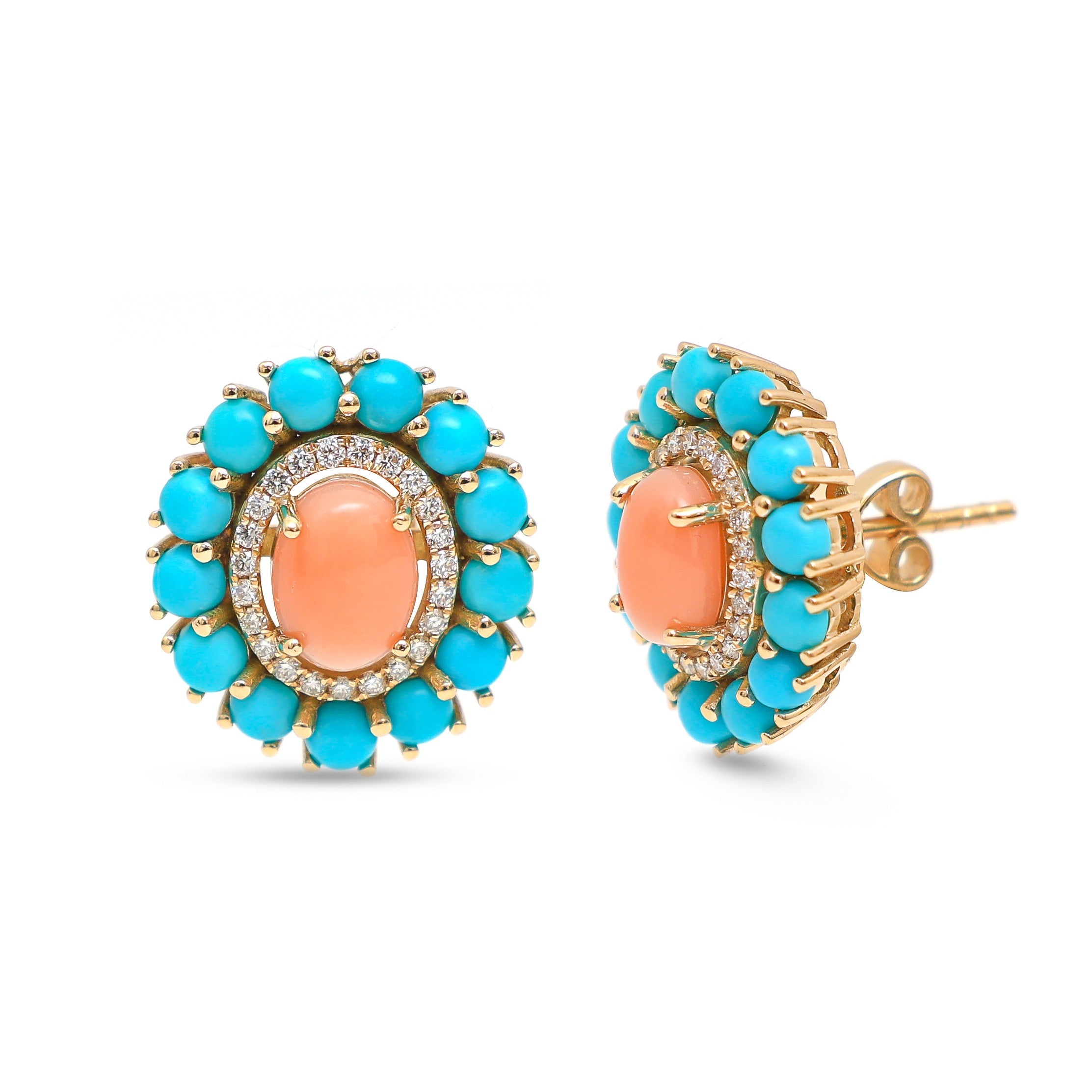 JPERG-4325/12014 Diamond Turquoise Coral Earring | 14K