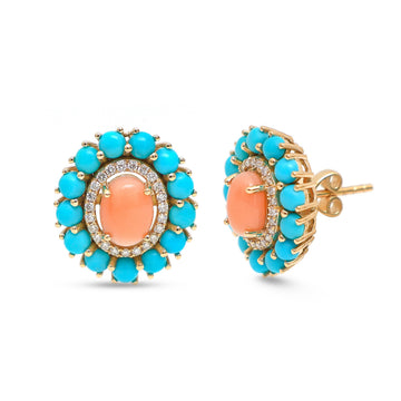 JPERG-4325/12014 Diamond Turquoise Coral Earring | 14K